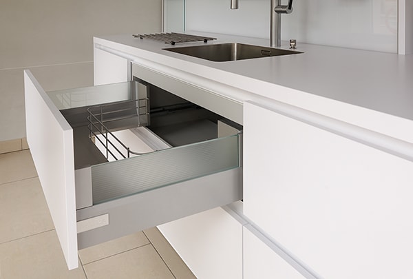 open drawer in modern kitchen